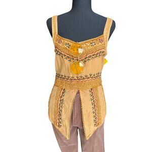 nwt rayon tie back embroidered festival top fits up to large